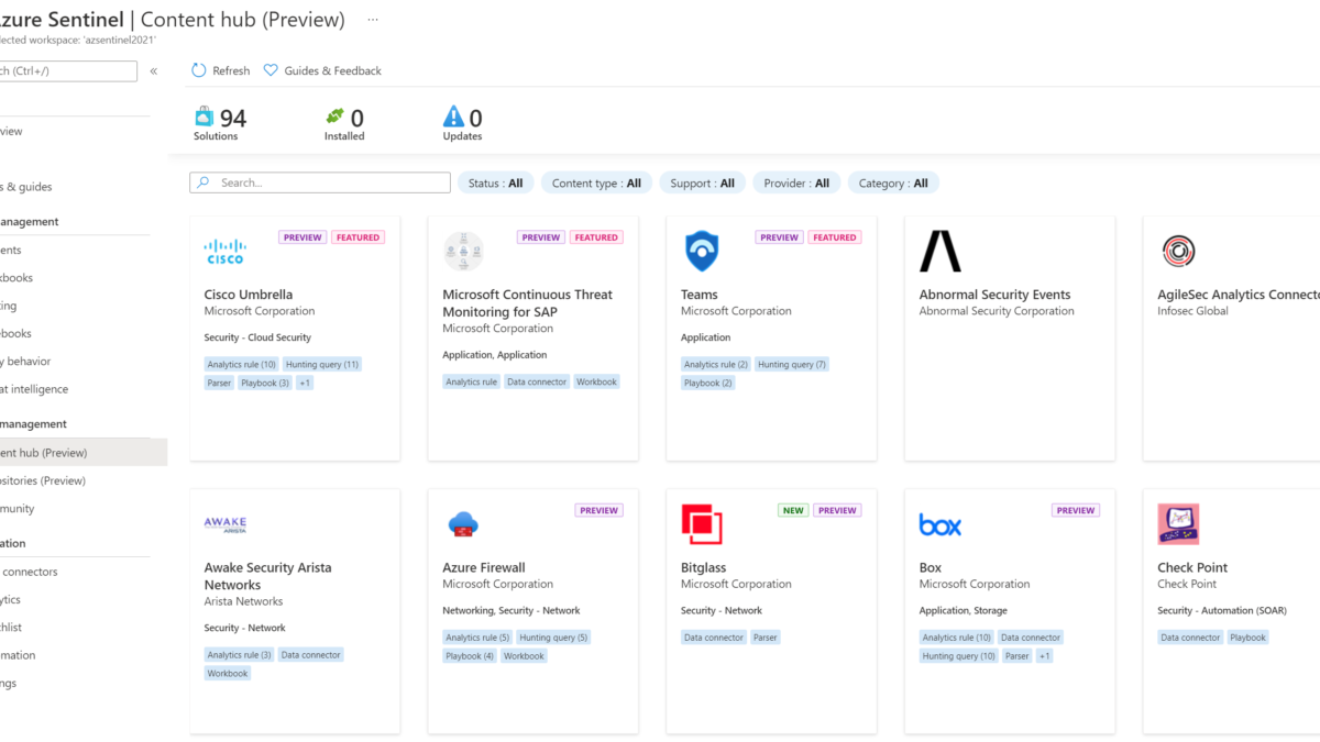 Microsoft Sentinel content hub: Using solutions and start with the Training Lab content